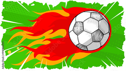Burning soccer ball banner, vector illustration