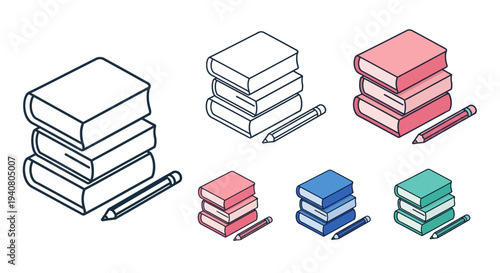 Stacks of books and pencils arranged in a neat display