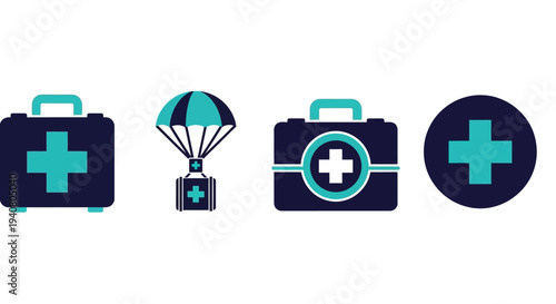Medical emergency kit icons displayed on a clean white background