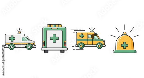 Ambulance vehicles and medical symbols illustration showcasing emergency services