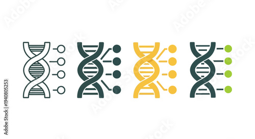 Illustration of DNA helix structures in various colors representing genetic information and molecular biology concepts