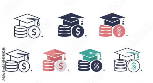 Graduation caps and coins stacked in various designs