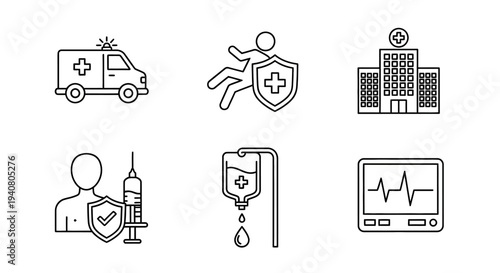 Medical Icons Representing Healthcare and Emergency Services in a Modern Setting