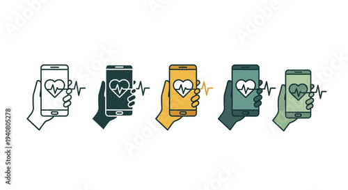 Illustration of hands holding smartphones with heart symbols, conveying love and connection in a digital age.