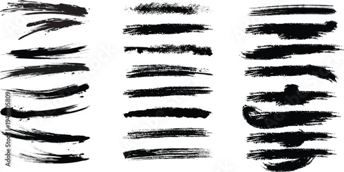 Set of black brush strokes vector