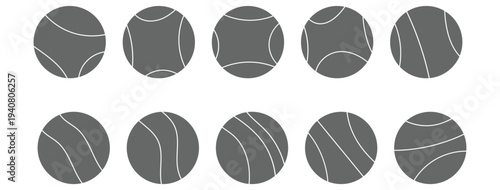 Black and white tennis ball icons, vector illustration of sports equipment Vector