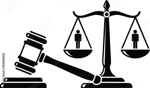 Law and justice symbolism with scales and gavel