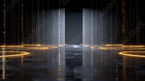 Massive Translucent Data Vault Door Closing in a Modern Server Room With Golden Light Accents and Minimal Corporate Elements