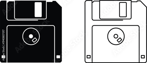 Floppy disk icon set black and white isolated on transparent background, Vector