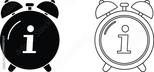 Alarm clock icons isolated on transparent background, Vector