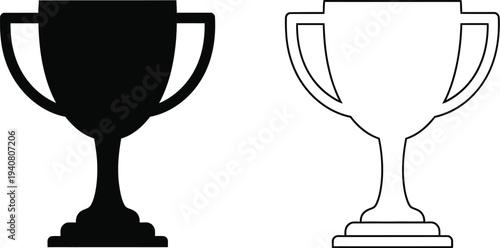 Trophy cup awards black white isolated on transparent background, Vector
