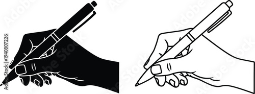 Hands holding pens drawing isolated on transparent background, Vector