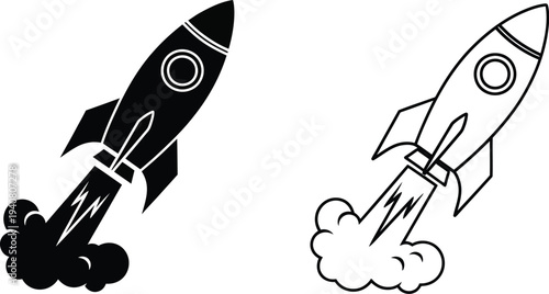Rocket launch illustration isolated on transparent background, Vector