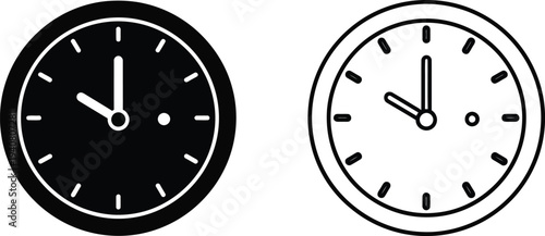 Clocks black white time isolated on transparent background, Vector