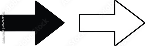 Black and white arrows pointing right direction isolated on transparent background, Vector