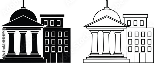Buildings with columns and domes isolated on transparent background, Vector