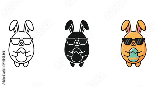 Cartoon bunny rabbits wearing sunglasses in various styles