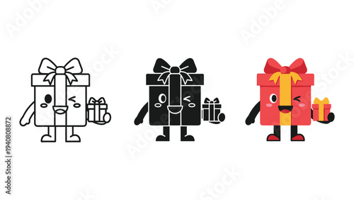 Gift box characters holding presents