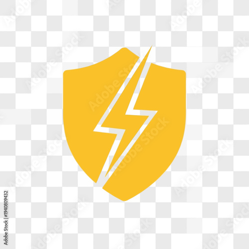 Yellow shield with a lightning bolt symbolizing protection and power against electrical surges or storms