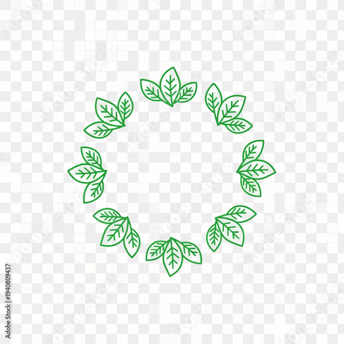 Clean vector illustration of a circular green leaf wreath, perfect for natural and organic branding, environmental designs, and decorative frames