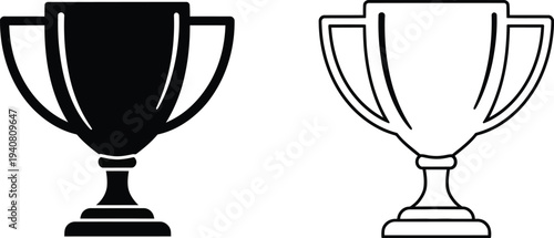 Trophy cup awards black white isolated on transparent background, Vector