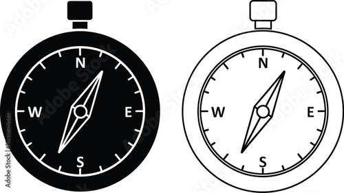 Compass navigation black white isolated on transparent background, Vector