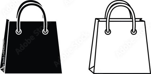 Black and white shopping bags isolated on transparent background, Vector