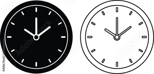 Clocks time concept black white isolated on transparent background, Vector