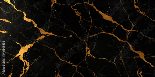 Black and gold marble texture background featuring natural breccia marble tile pattern with rich golden veins, luxury dark stone surface for ceramic wall and floor tiles, elegant abstract marble