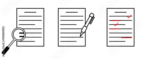 資料確認・チェック・修正のビジネスアイコンセット