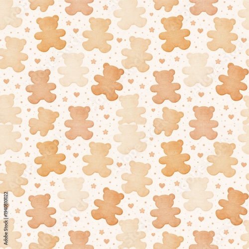 Cute Teddy Bear Seamless Pattern, Pastel Nursery Bear Background for Kids Fabric
