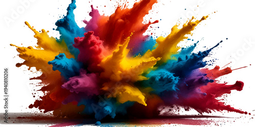 Vector abstract colorful rainbow holi paint powder explosion with vibrant smoke clouds isolated on transparent background wide panorama festive design