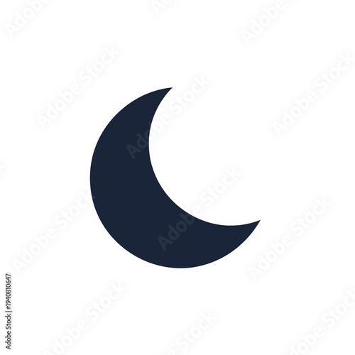 Simple dark crescent moon icon on a plain white background, representing nighttime or darkness