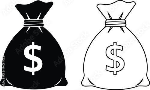 Money bags with dollar signs isolated on transparent background, Vector