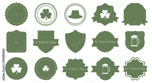 St patrick's day green icons set with shamrocks beer and hat