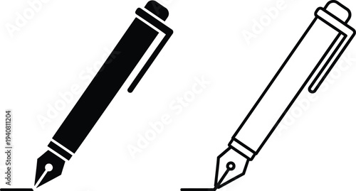 Pens and writing instruments for creative expression and office work isolated on transparent background, Vector