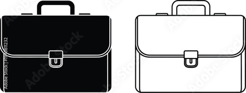 Briefcase icon set black and white isolated on transparent background, Vector