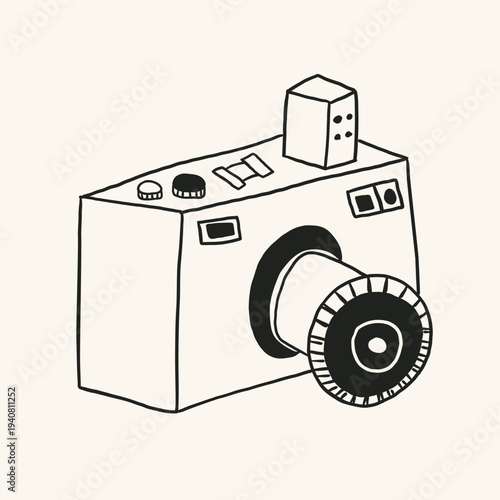 hand drawn vintage camera doodle cartoon illustration