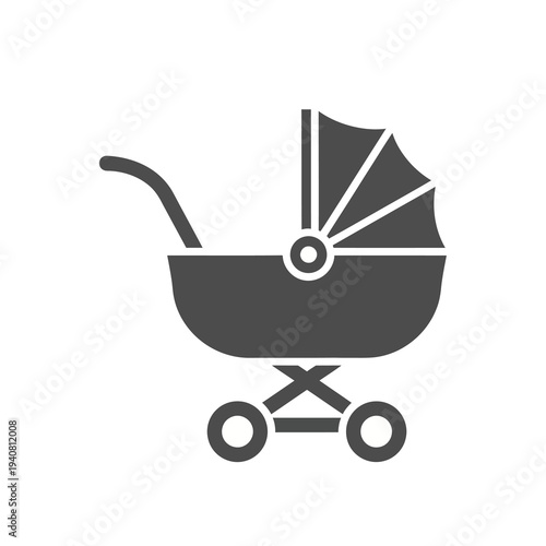 Baby stroller icon, a simple graphic representation of a carriage for infants on wheels, suitable for child care and parenting themes