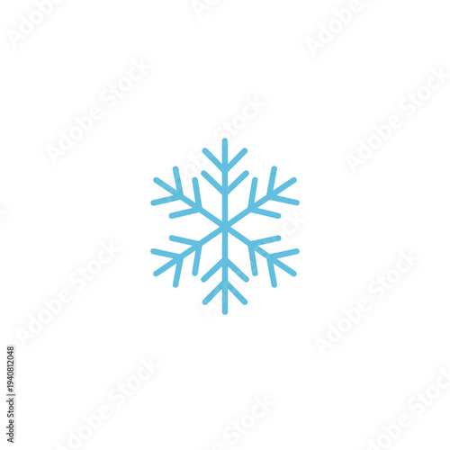 Simple and elegant blue snowflake icon on a white background, representing winter and cold weather