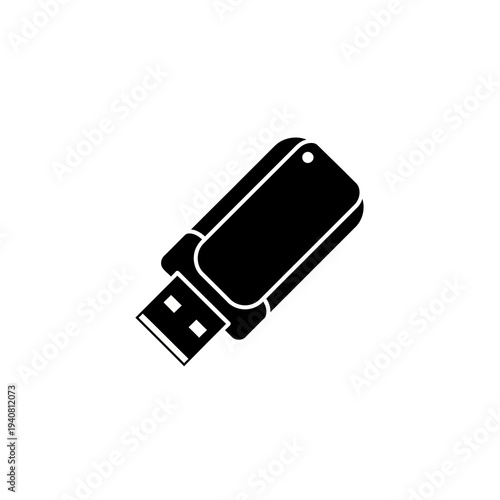 Clean vector icon of a universal serial bus (USB) flash drive, symbolizing portable digital data storage, file transfer, and modern computing technology hardware