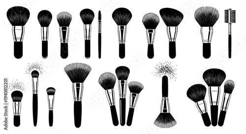 Collection of Makeup Brushes for Beauty and Cosmetics Application