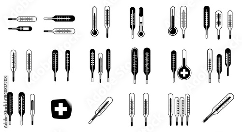 Collection of Medical Thermometer Icons and Illustrations