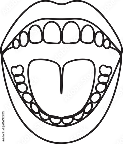 One line drawing open mouth human vector illustration template design, Open human oral cavity when examined by a doctor. one line Icon drawing