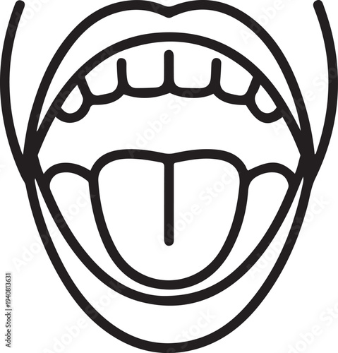 One line drawing open mouth human vector illustration template design, Open human oral cavity when examined by a doctor. one line Icon drawing