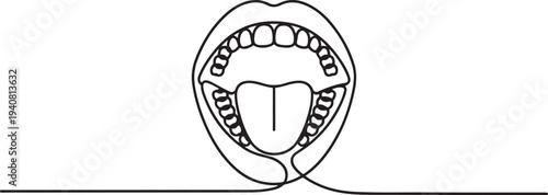 One line drawing open mouth human vector illustration template design, Open human oral cavity when examined by a doctor. one line Icon drawing