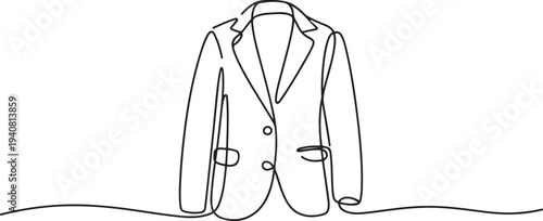 Jacket in continuous line art drawing style. Men's clothing garment black linear design, Jacket continuous one line drawing of jacket icon linear design. one line Icon drawing