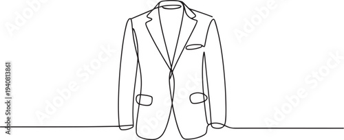 Jacket in continuous line art drawing style. Men's clothing garment black linear design, Jacket continuous one line drawing of jacket icon linear design. one line Icon drawing