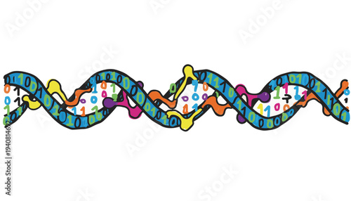 Binary Code DNA Double Helix Vector for Biotech Data Storage Cyber Security and World Science Day Molecular Research