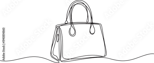 Elegant fashion woman leather handbag in sketch style Continuous One Line Drawing, Continuous one line drawing of women's hand bag. one line Icon drawing